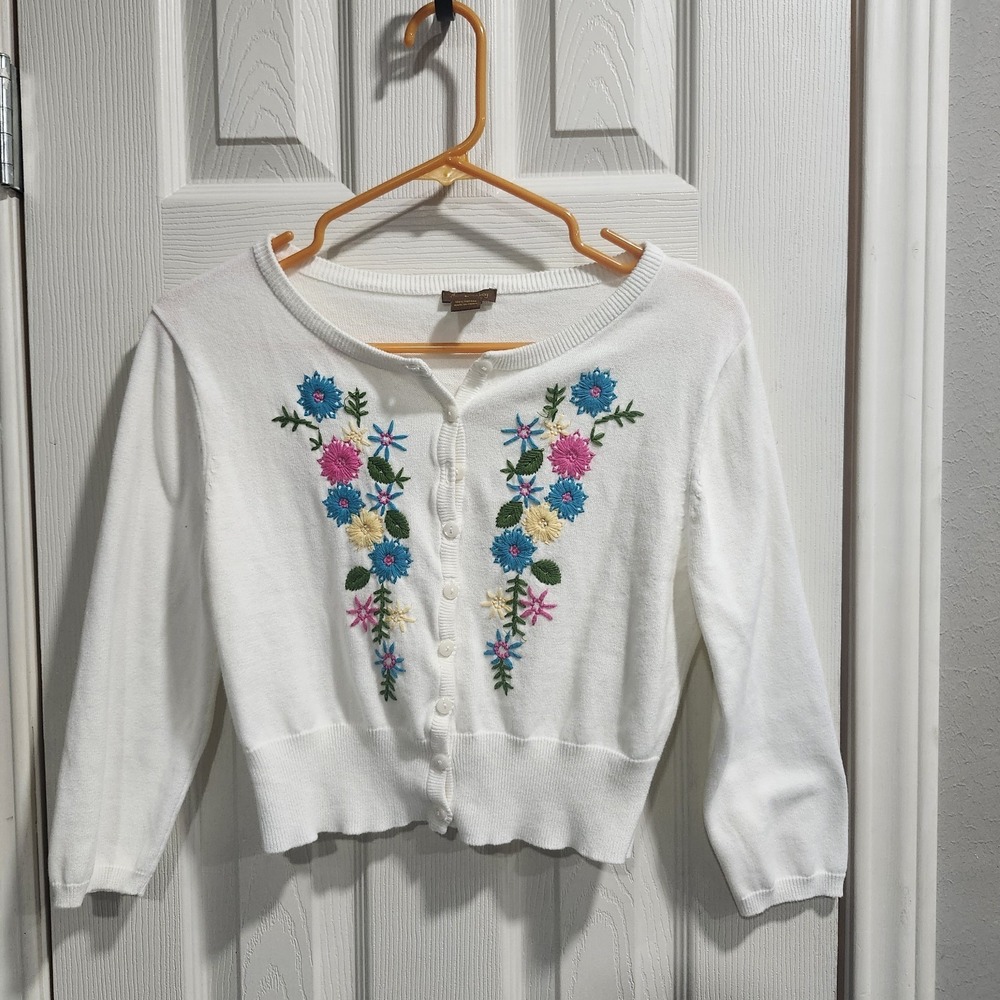 Copper Key Girls Large White Floral Embroidered Cardigan 100% Cotton